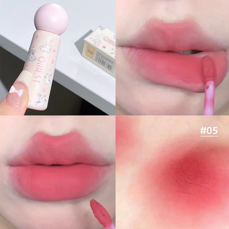 QIBEST Nude Matte Lip Mud Waterproof Non-stick Liquid Lipstick Long Lasting Highly Pigmented Lipgloss Tint Korean Cosmetics Qme 05