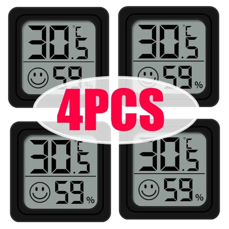 Mini Electronic Temperature and Humidity Meter Car Thermometer with Smiling Face Display Refrigerator Thermometer Qme 4PCS-Black