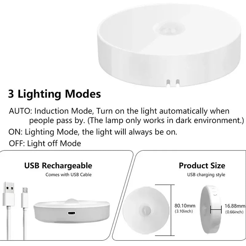 2~6 Pack Motion Sensor LED Night Light USB Rechargeable 3 Color Night Lamp Cabinet Wardrobe Lamp Staircase Wireless Closet Light Qme