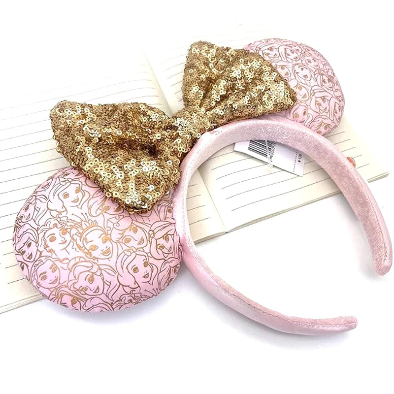 Princess Seris Pink Mickey Mouse Headbands Bow Glitter Party Decoration Cosplay Hair Accessories Hairband for girl Women Adults Qme
