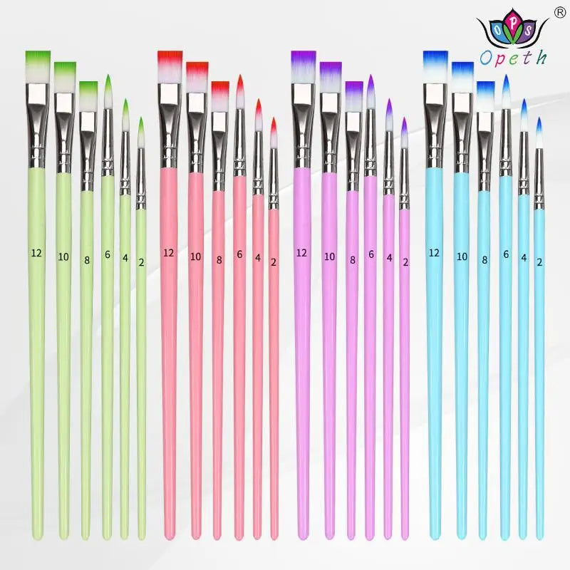 Professional Artist Paint Brushes Nylon Round Pointed Flat Tips Qme