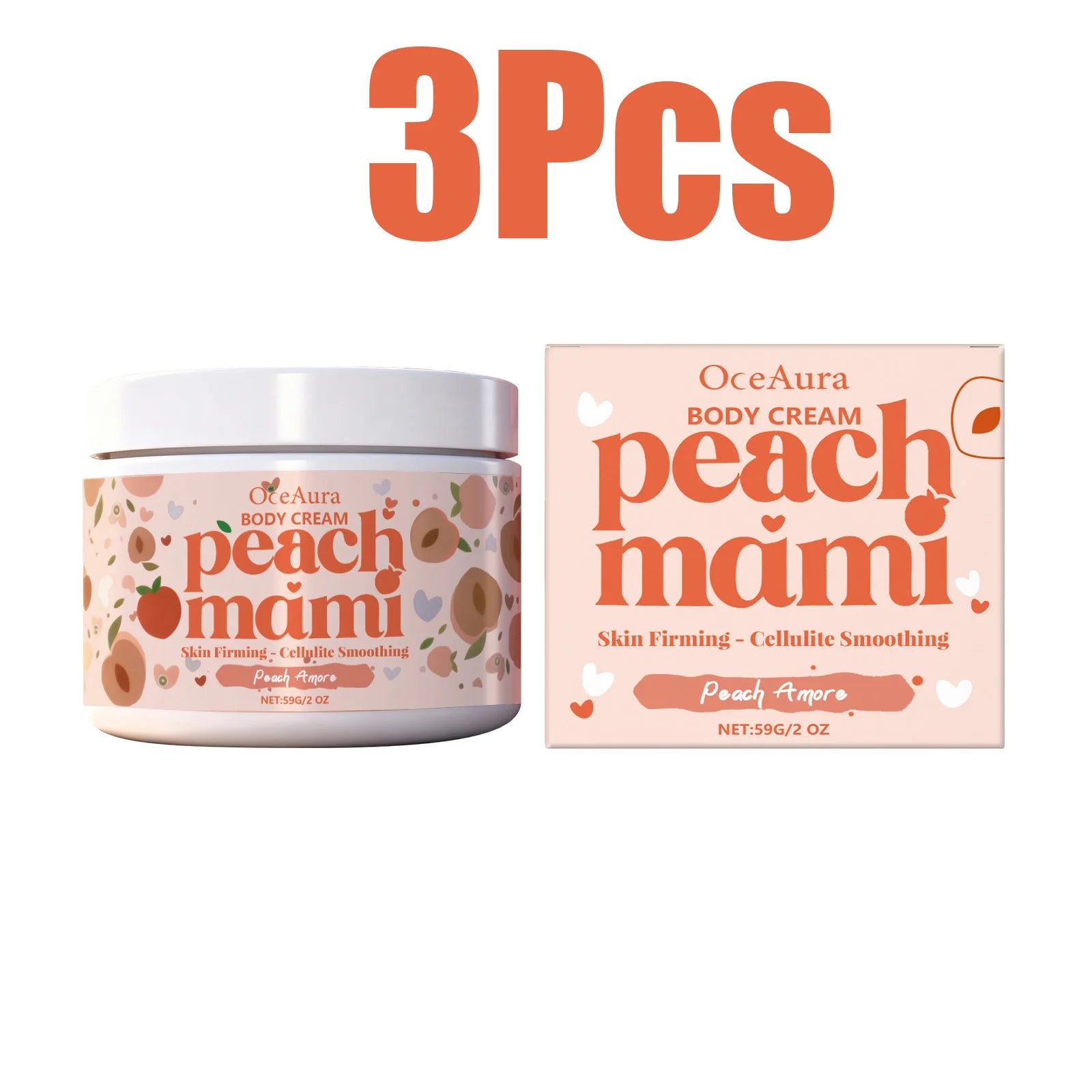 Peach Firming Body Cream Moisturizing Tightening Lifting Smoothing Skin Daily Use for Elastic Nourished & Protected Skin Qme 3 x 59g Boxed