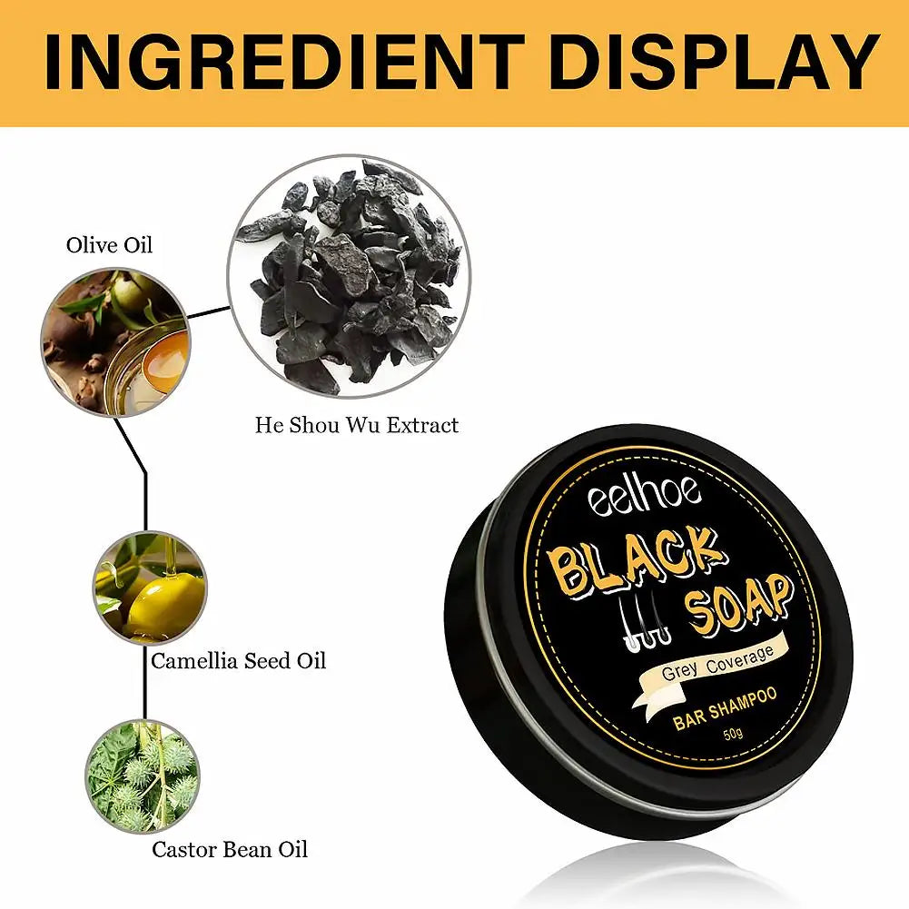 Men's Black Hair Soap Gray Darkening Shampoo Bar Beard Dye Men Qme