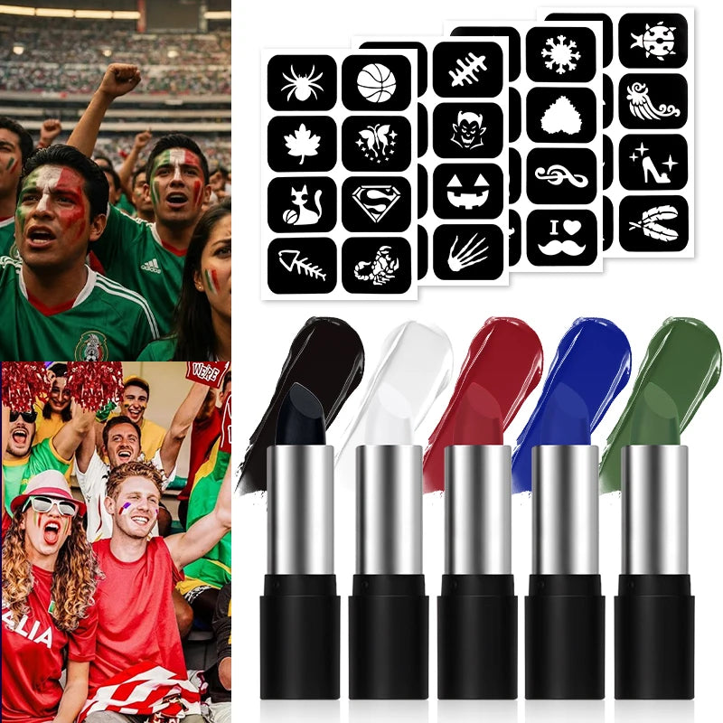 5 Colors Face Paint Stick Stencils Non-toxic Body Painting Sports Qme 9pcs