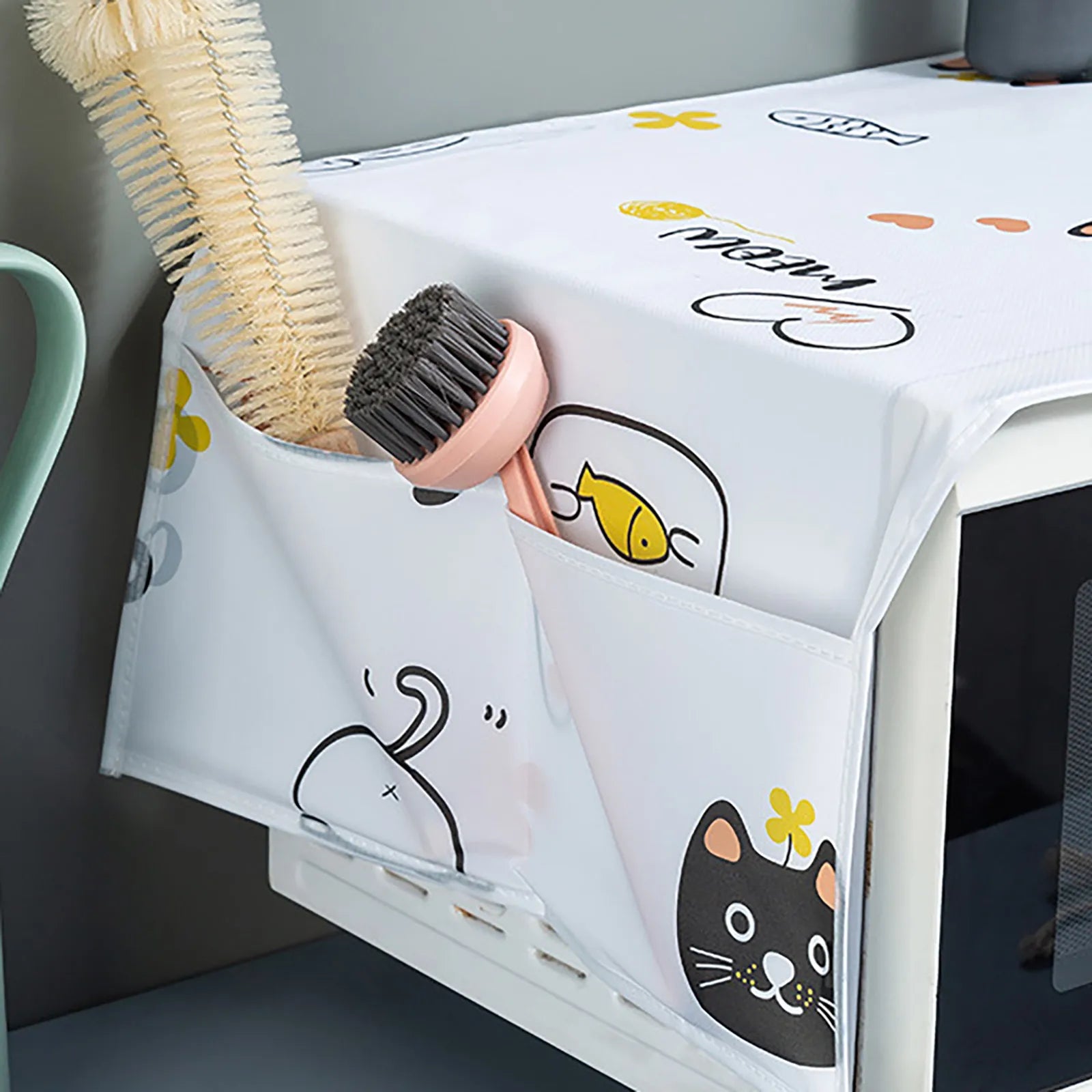 Cartoon Graphics Printed Cute Microwave Dust-proof Cover Oven Cover Hanging Bag Dust-proof Cover Microwave Protective Cover Qme
