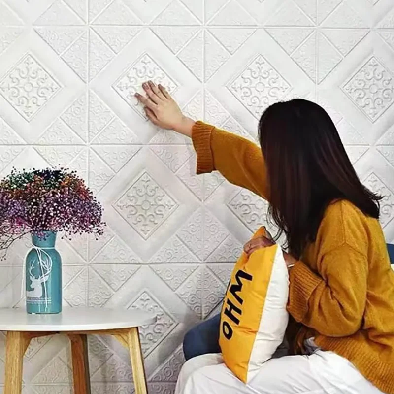 3D Self Adhesive Background Wallpaper Soft Foam Material Wall Sticker Waterproof Moisture Proof for Living Room Decoration Qme