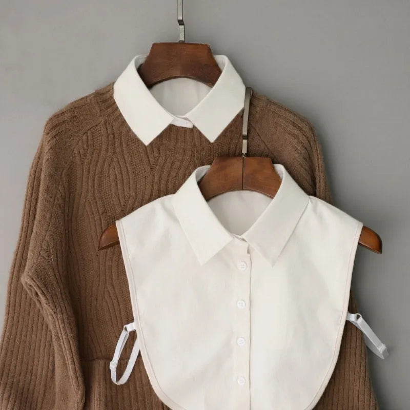 One Fake Shirt Collar Elegant Detachable Button-up Layered Outfit Qme