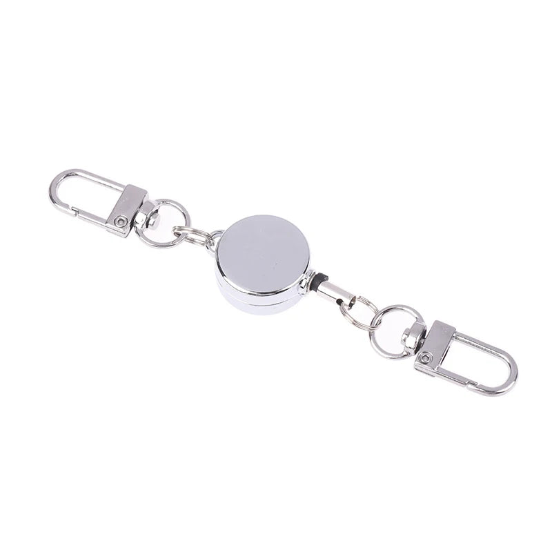 Security Metal Easy-pull Buckle Twine Retractable Key Holder Qme Silver