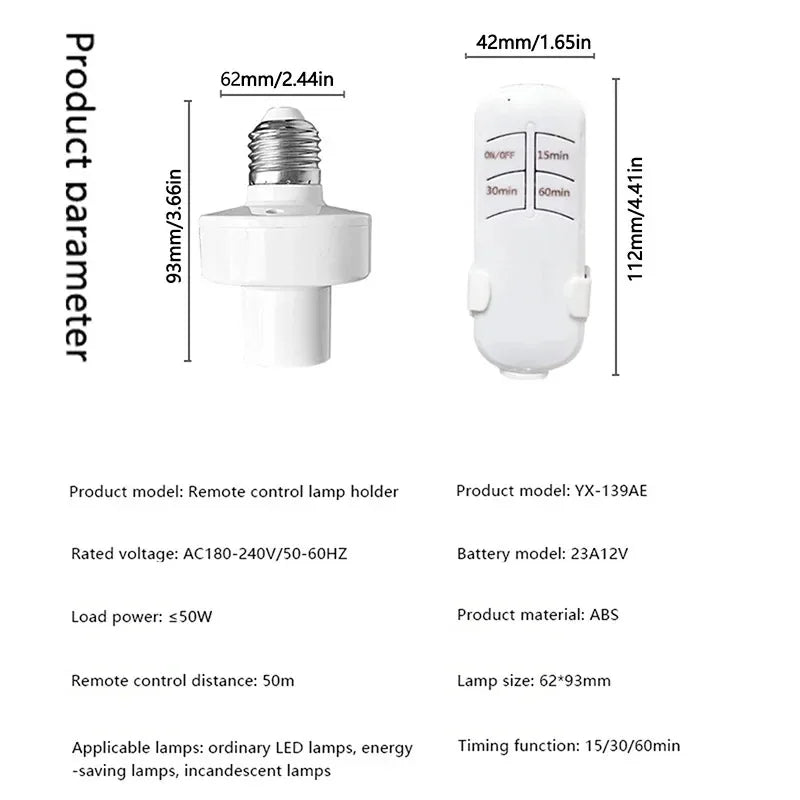 Wireless Remote Control Smart Timer Switch E27 Lamp Holder 110V 220V House Multi Light Switch Baby Room Bedroom Timer Switch Qme