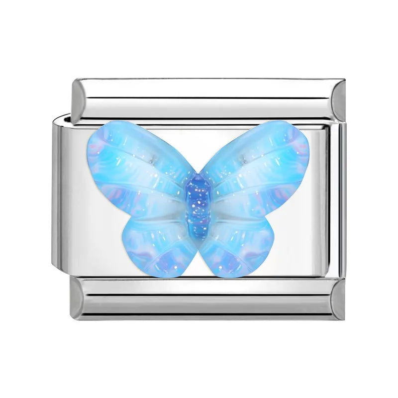 Fashion Colorful Y2K Heart Blue Purple Butterfly Italian Link Fit 9mm Stainless Steel Jewelry Making Charms Bracelets DIY Gifts Qme Style 38