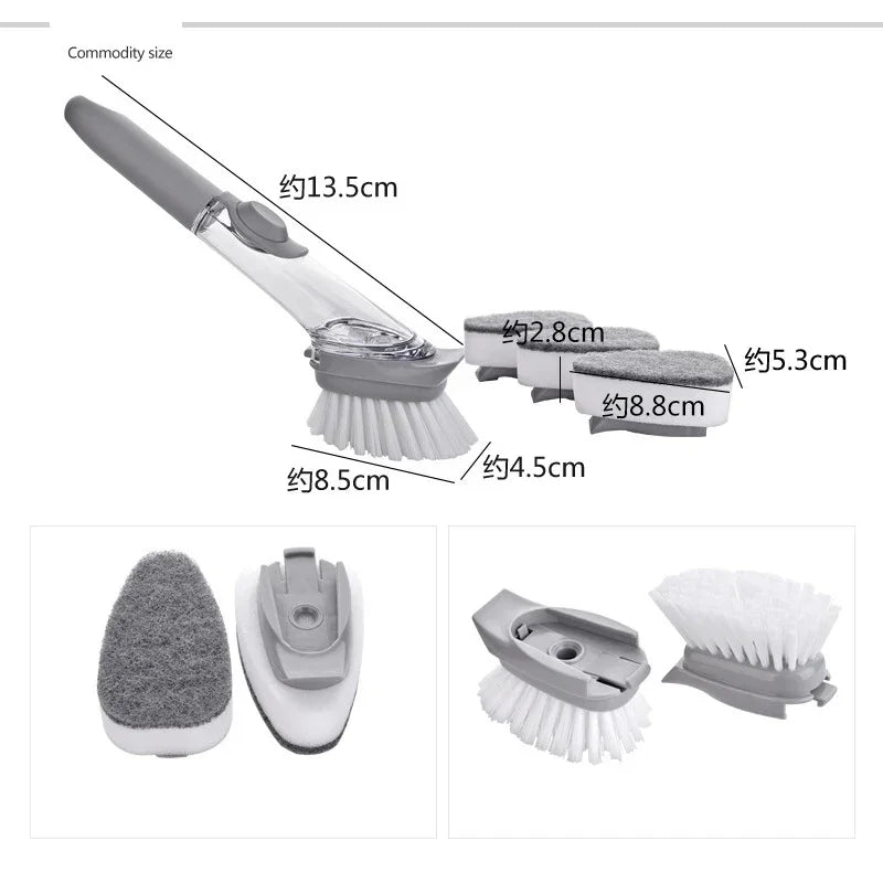 Kitchen Cleaning Brush 1 Long Handle Cleaing Removable Sponge Qme