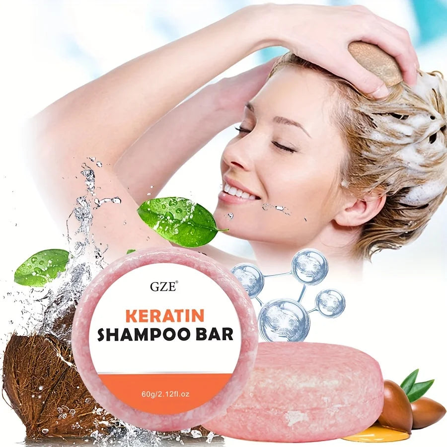 Keratin Shampoo Bar Soap - Salon Thickening for Dry, Damaged, Curly, Frizzy, Straight or Color Treated Hair - Anti Frizz Formula Qme