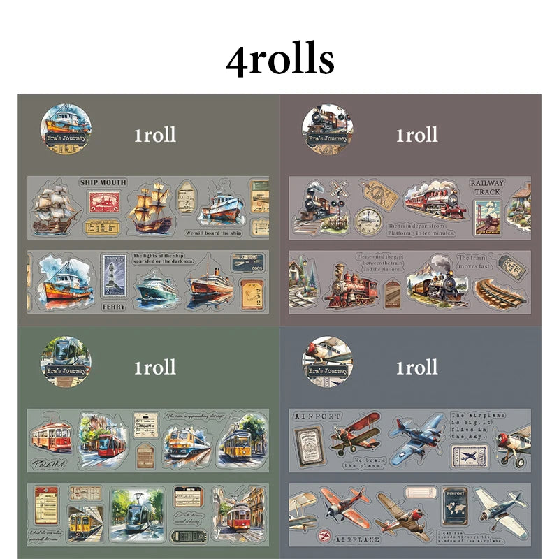 4 Rolls Vintage Journey Washi Tape, Versatile Multi-Scene Decor, Retro Storytelling Tape for Journaling, Ideal for Gifts Qme 4 Rolls