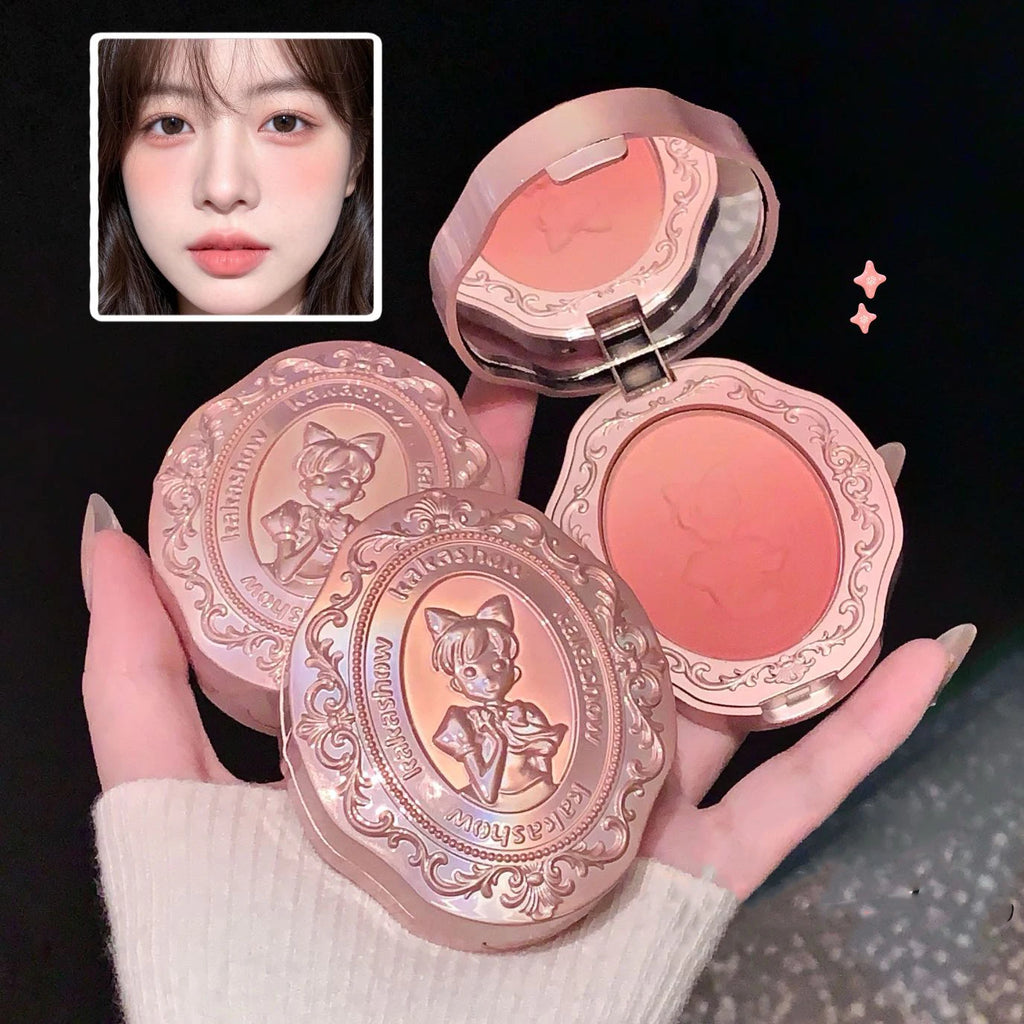 3 Colors Matte Embossed Blush High Pigmented Makeup Brightening Cheek Purple Blush Palette Pink Peach Natural Color Rendering Qme