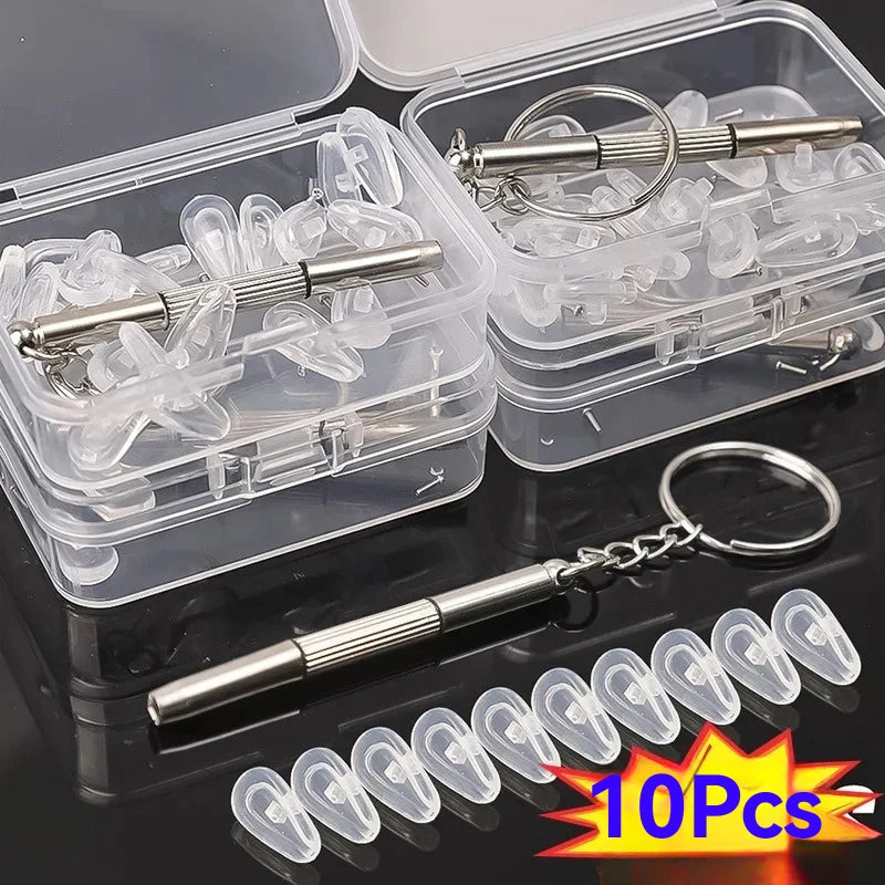 10pcs Soft Silicone Nose Pads For Glasses With Screwdriver-Non-Slip Nose Pad Replacement,Eyeglass Repair Tool For Loose Frames Qme