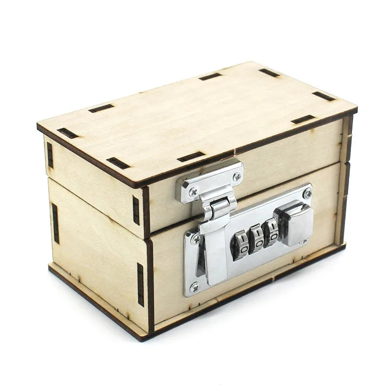 Treasure Box 3D Wooden Handmade Mechanical Password Box DIY Locked Engraved Password Box Birthday Gift Jigsaw Model Kit Qme Lockbox Kit M Size