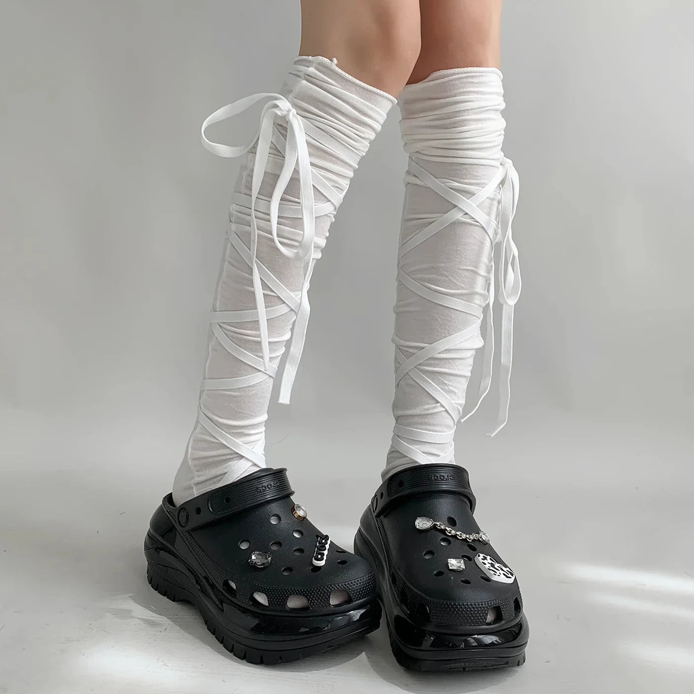 Punk Women Calf Tie Leg Cover socks Ballet Strappy Calf Socks Thin Stocking Y2K Lolita Gothic Japanese JK Club Cosplay Socks Qme