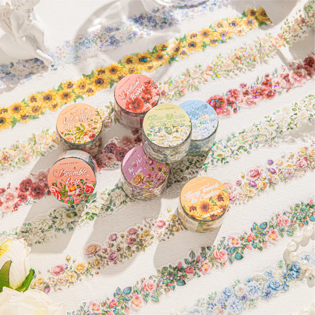 2 Roll 200cm PET Shell Light Tape Spring Fresh Flower Hand Account DIY Greeting Card Cup Photo Frame Notebook Decoration Tape Qme