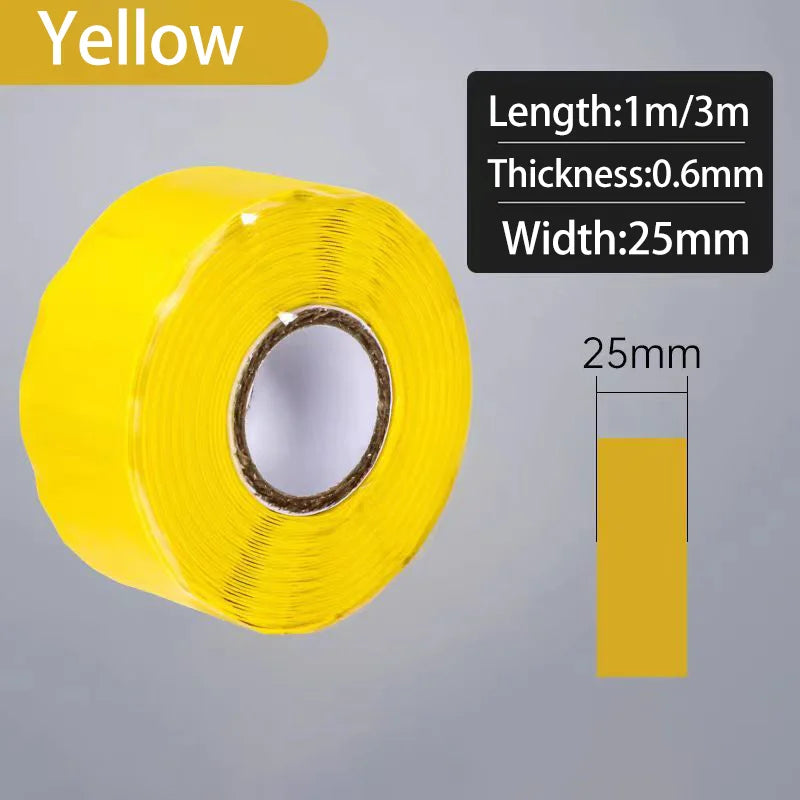 Silicone Self-Adhesive Waterproof Tape Insulation Flame Retardant Silicone High Temperature Resistant Water Pipe, Wire Qme Yellow-1PCS 3M 25mm