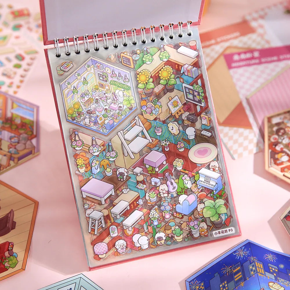 Mr Paper 45Pcs Scenes Cartoon Landscape Sticker Book Forest Village DIY 3D Sticker Cabin Scene Pocket Birthday Gift for Kid Qme