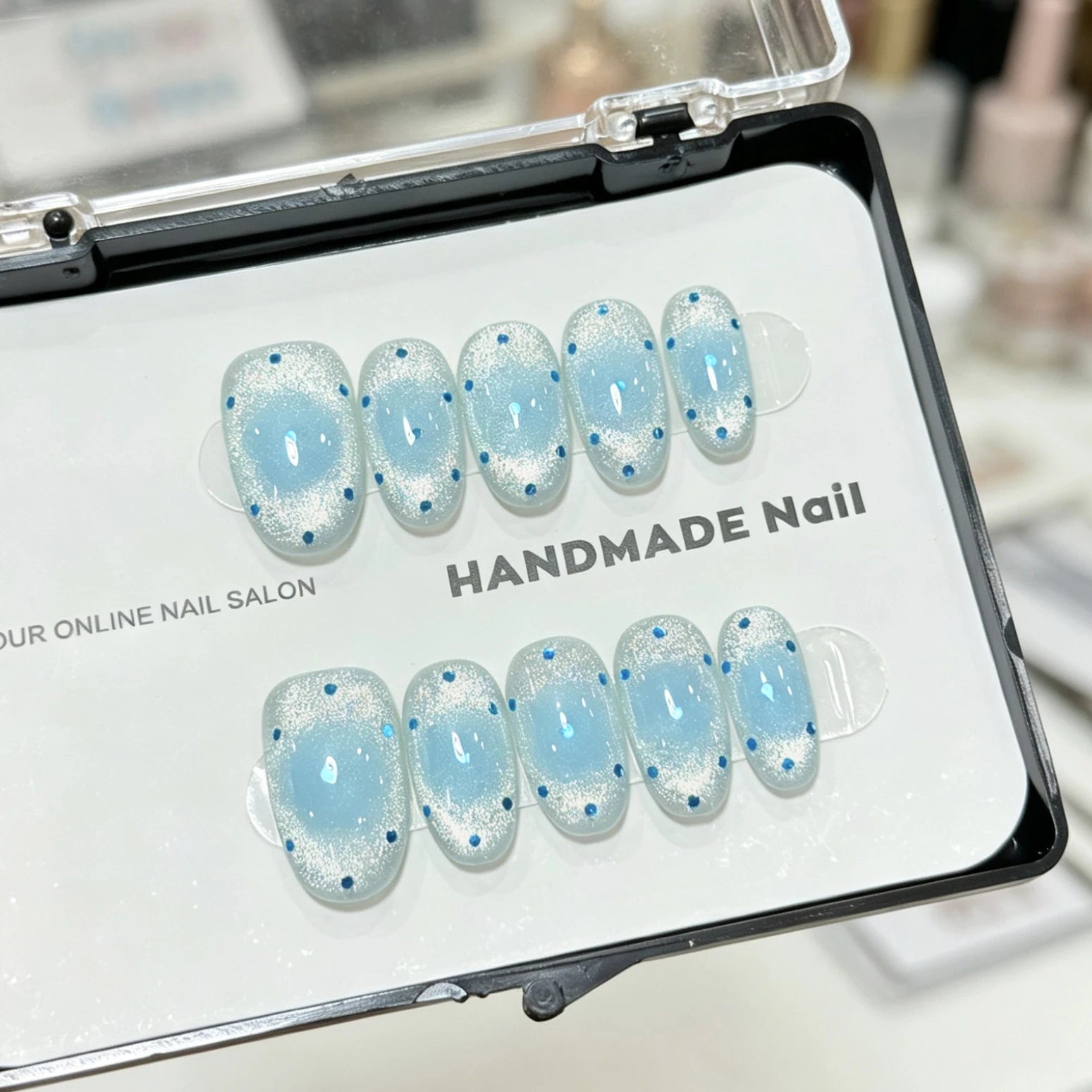 Handmade Press Nails Rainbow Gradient Cat's Eye Polka Dot Designs Qme GJ-CDJ-ZB237-S