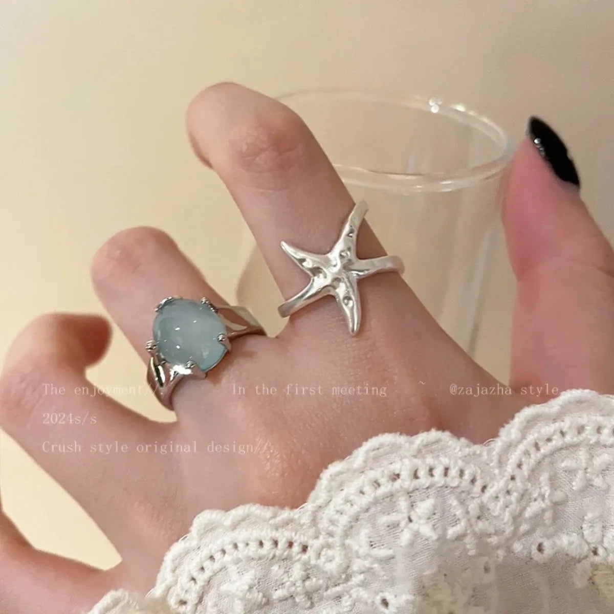 Rings for Women Vacation Style Sense of Design Couple Minimalist Handmade Simple Blue Star Ring Party Jewelry Gift Versatile Qme