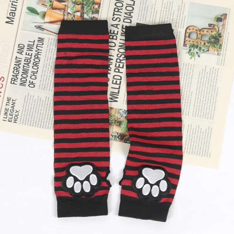 Unisex Black Fingerless Gloves Y2K Gothic Lolita Arm Cover Cute Cat Qme Red