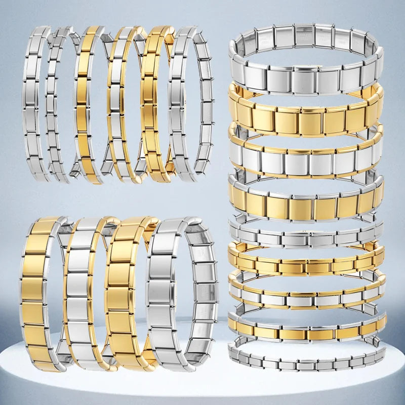 Premium Italian Charm Link for Women Men 13mm Width Gold Silver Color Chain Stainless Steel Bracelet on Hand DIY Making Jewelrys Qme