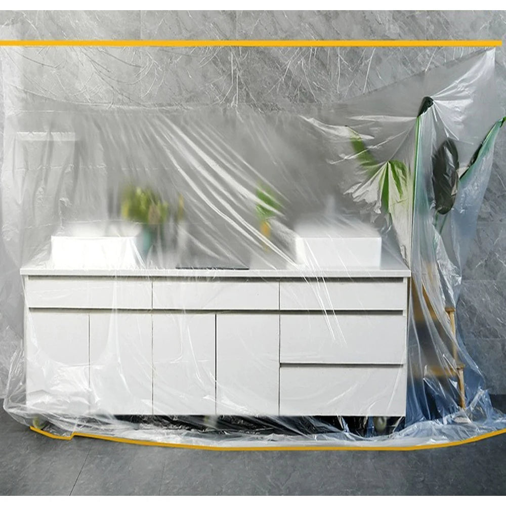 20M/65.6ft Double Pre-Taped Masking Film PE Drop Cloth Sheeting for Automotive Painting Furniture Living Room Dust-proof Protect Qme