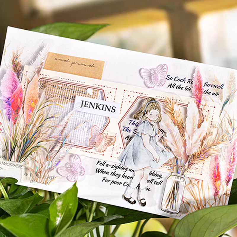 Stickers 10sheets/bag Pampas Grass Stickers Handbook Stationery DIY Handmade Scrapbook & Journal Decorative Sticker Packs Qme