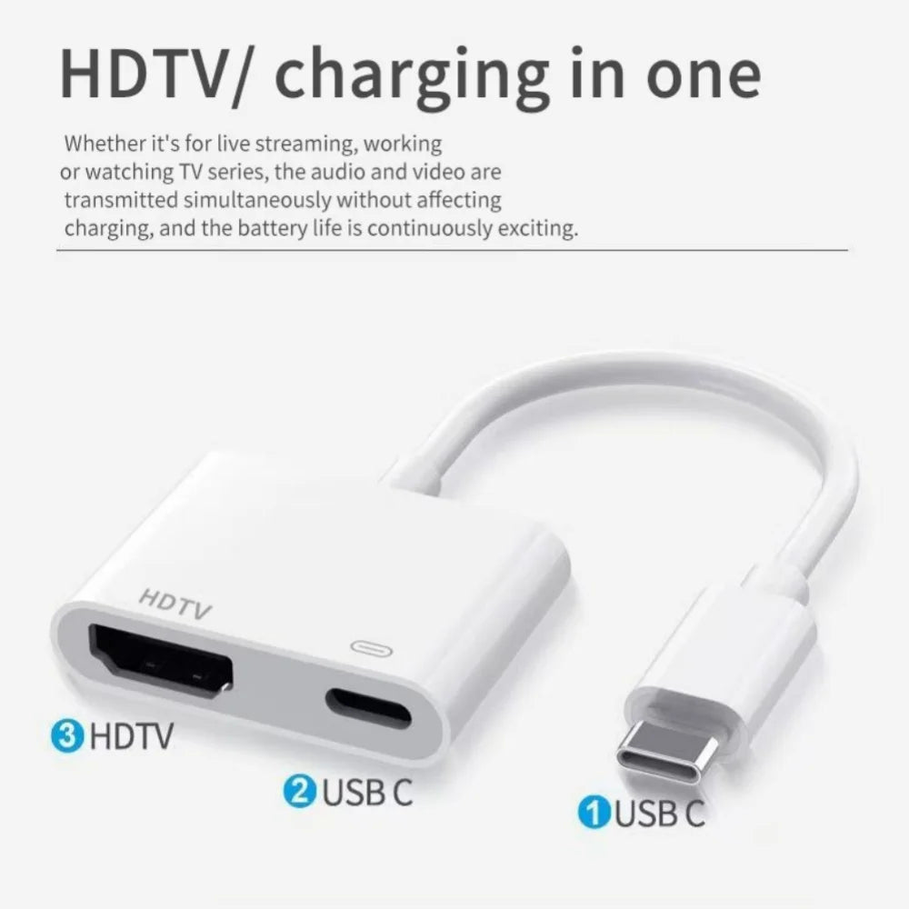 4K Video Audio 60Hz 30Hz Converter USB C/Type-C to HDMI+USB C/Type-C Digital AV Adapter For iPhone to HD TV Projector Monitors Qme