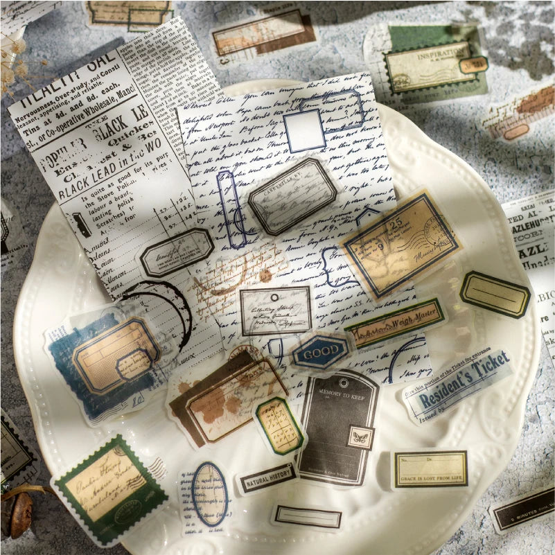 16 Sheets Reader tags Series Vintage style Die Cut Sticker Book DIY Junk Journal Diary Scrapbooking Material Stationery Stickers Qme