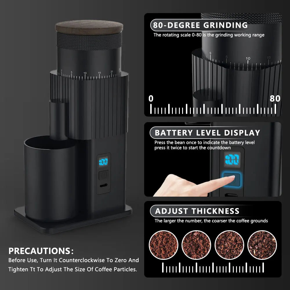 Coffee Grinder Electric Adjustable Bean Burr USB Portable Mill Pour Qme
