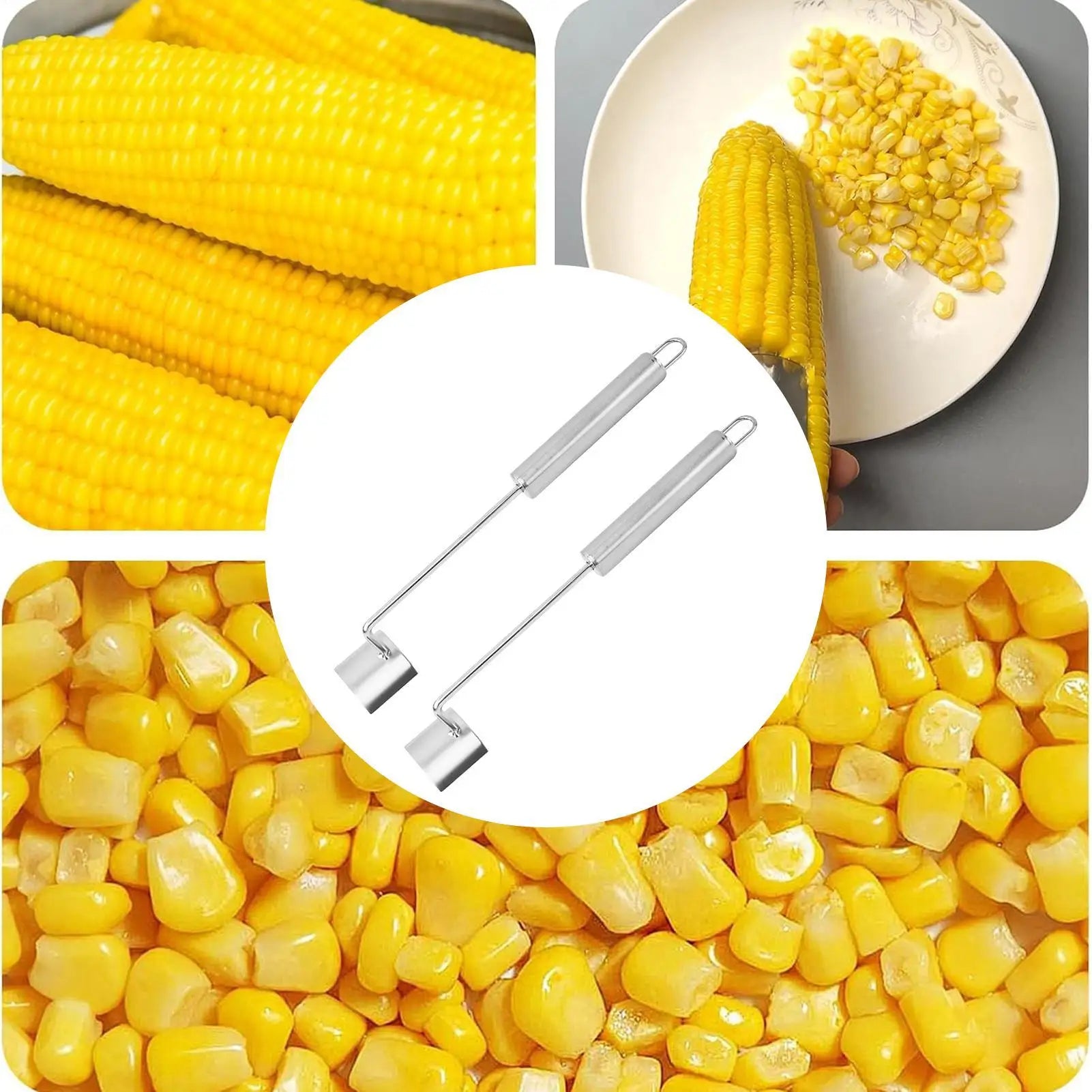 Corn Cob Stripper Stainless Steel Ergonomic Remover 2pieces Peeler Qme
