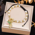 High Quality Pearl Chain Braided Crystal Cherry Adjustable Rope Bracelet Charming For Woman Girl Party Jewelry Gift Daily Wear Qme T