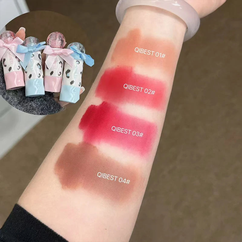 QIBEST Matte Velvet Lip Gloss Makeup Sets Red Brown Lip Glaze Lasting Waterproof Orange Color Liquid Lipstick 4 Colors Lip Tint Qme