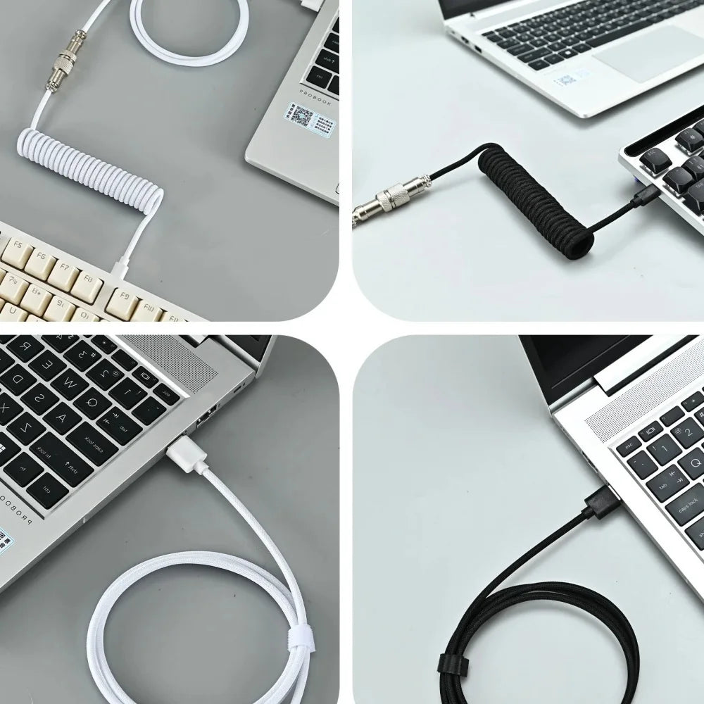 USB Type C Mechanical Keyboard Coiled Cable Hardware Linker USB Mechanical Keyboard Spring Cable Spiral Gaming Usb Keyboard Cord Qme