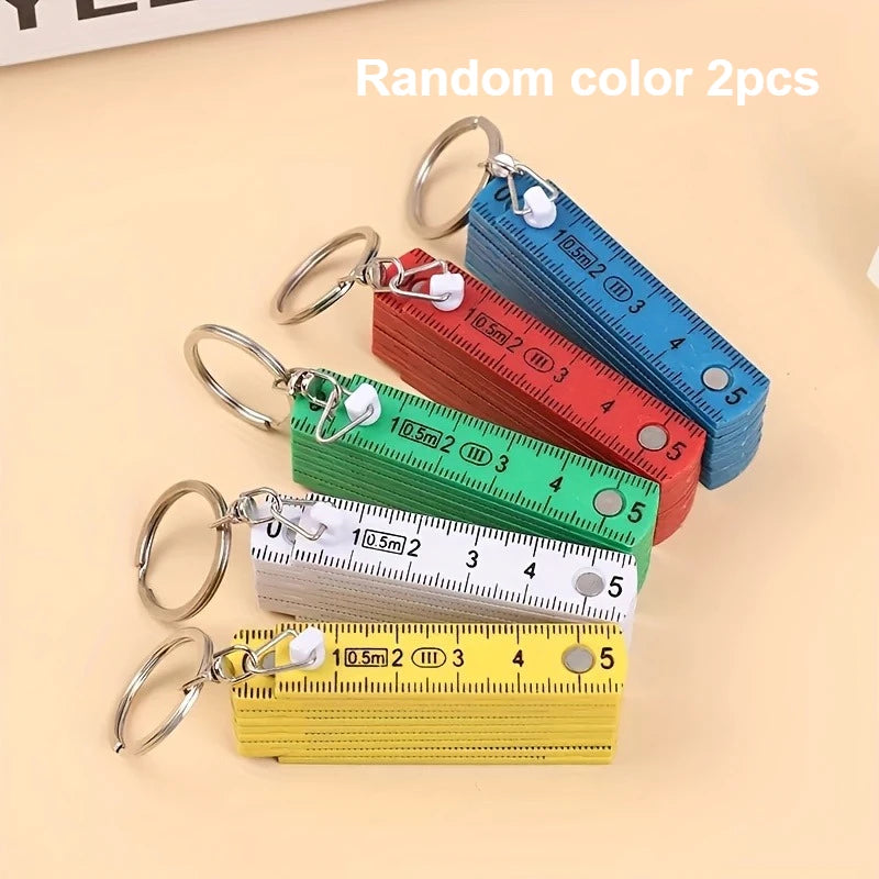 Mini Folding Ruler Keychain Portable Plastic Measuring Tape Qme Random color 2pcs