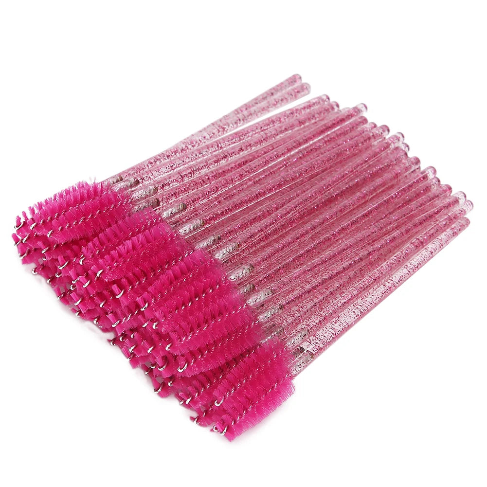 Nylon Makeup Brush Mascara Wands Eyelash Eyebrow Disposable Portable Brush Disposable Eyelash Brush Mascara Eyelash Brush Qme rose red