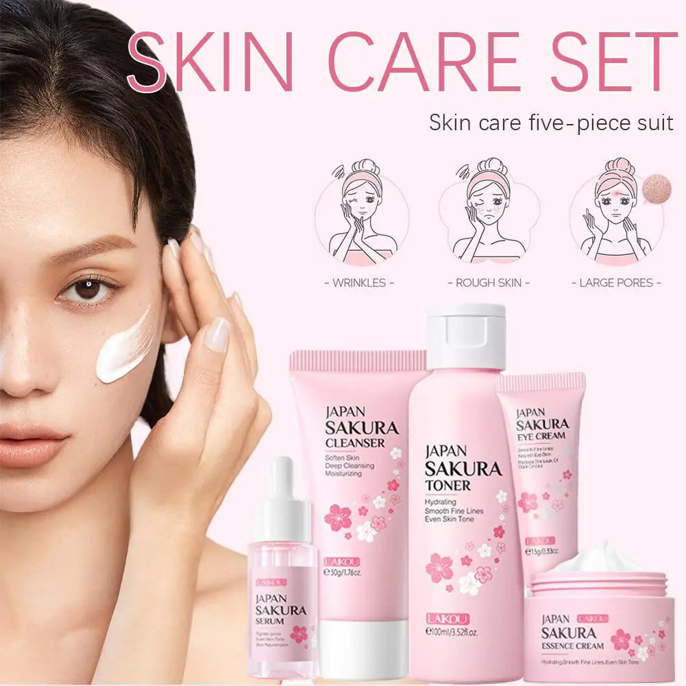 5 Sakura Skin Care Sets Face Cream Serum Toner Facial Cleanser Qme