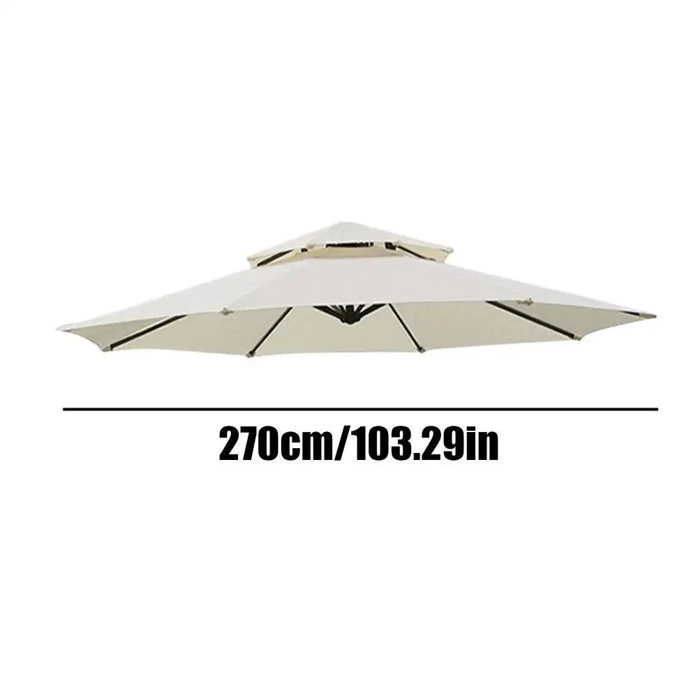 Patio Umbrella Replacement Canopy 8 Ribs Awning Parts 8.8ft Double-layer Parasol Canopy for Backyard Garden Pavilion Swimming Qme CN Beige