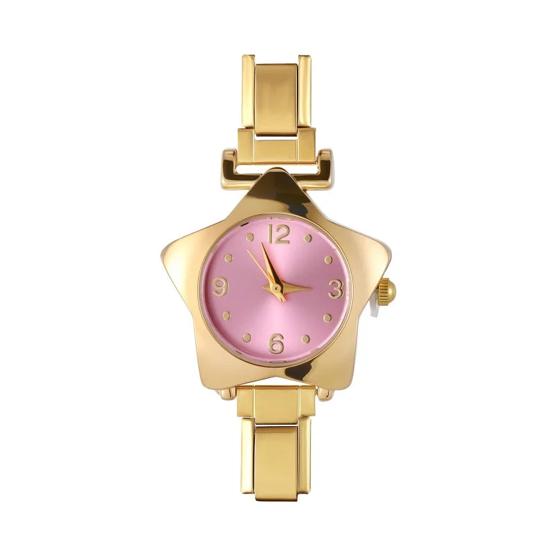 Gold Retro Simple Men Women's Watch Stainless Steel Strap Star Dial