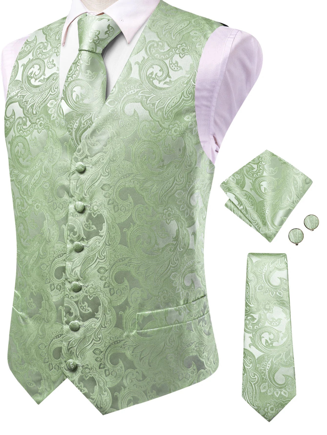 Men's Pastel Paisley Jacquard Vest Matching Tie 6 Soft Options Qme HT-MJ-0111 XXL