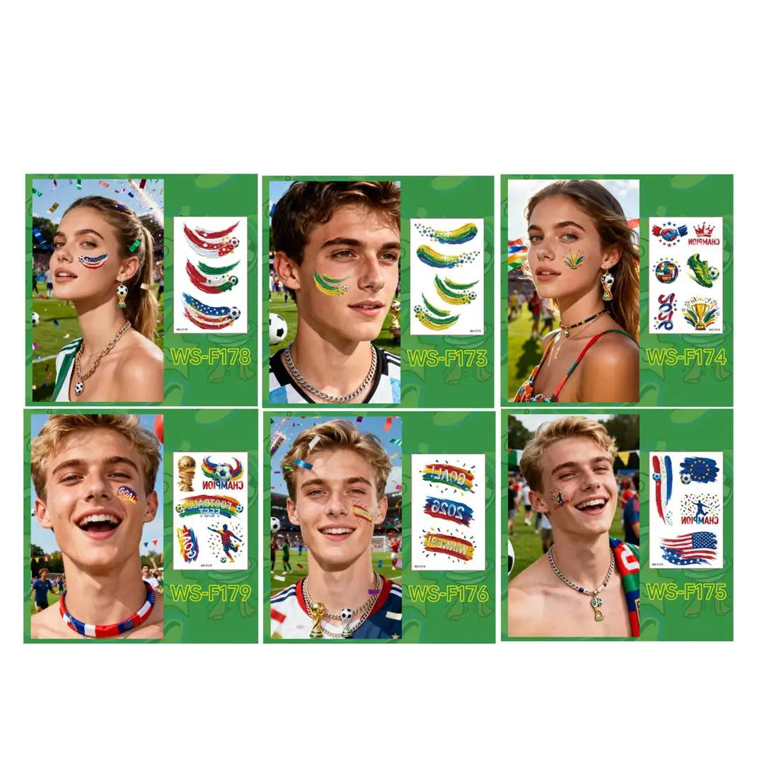 A 10PCS new painted graffiti football tattoo sticker carnival football peripheral game fans DIY decorative tattoo sticker Qme 6pcs WS-F173F179