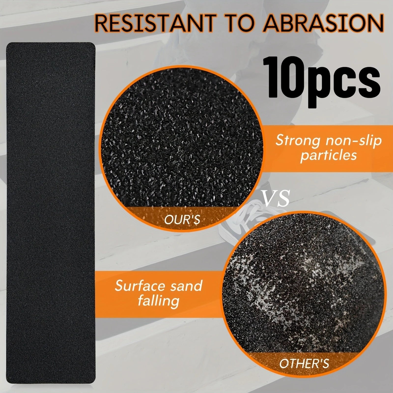 10pcs Set of Pre-Cut Rubber Anti-Slip Stair Tread Tape, Easy to Install Safety Grip Strips for Steps, Skateboards, Decks, Ramps Qme 10pcs 10 61cm