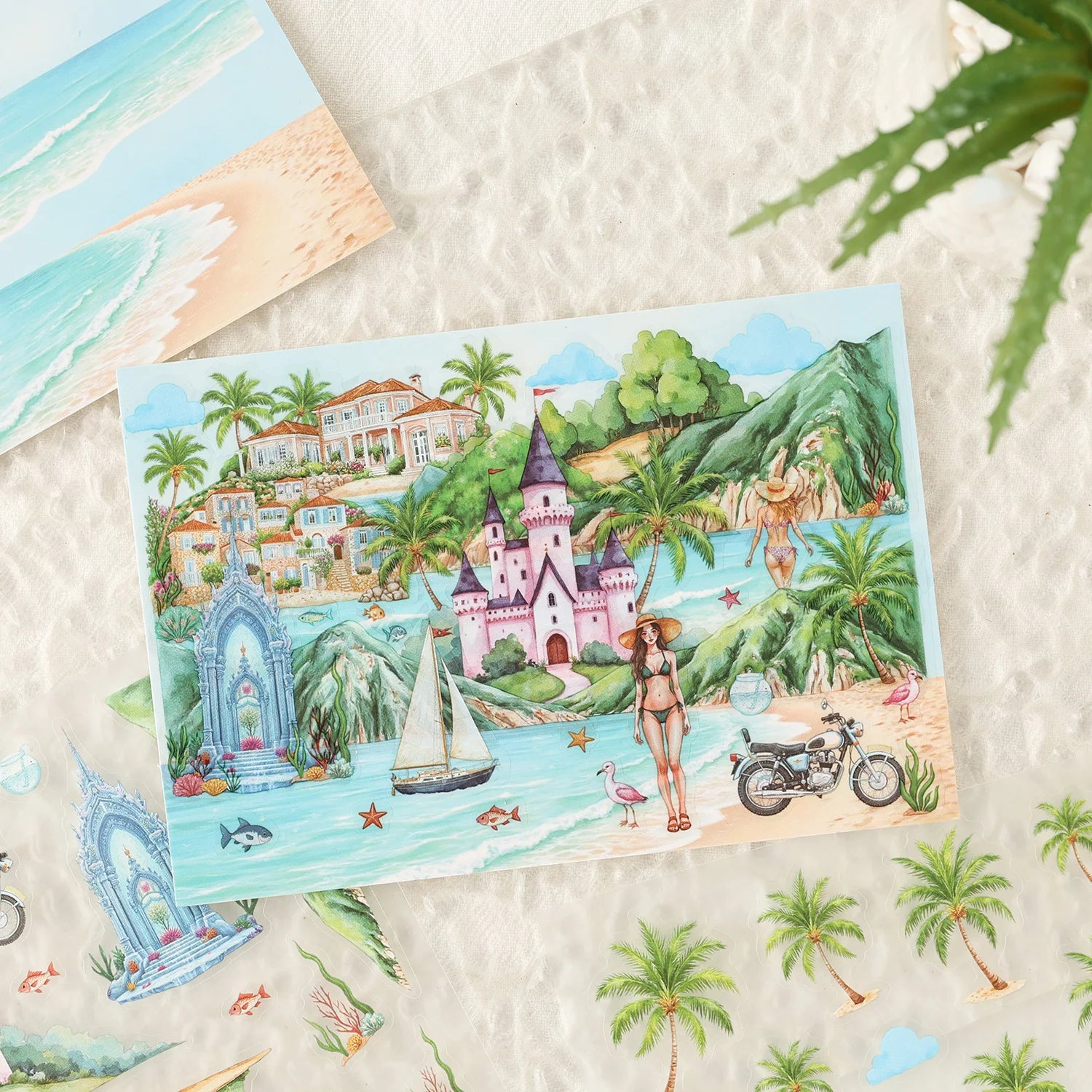 Seaside Home Castle Theme Miniature Stickers for Office Stress Relief, DIY Scrapbooking, Journal, Phone Case, Laptop, Guitar Qme