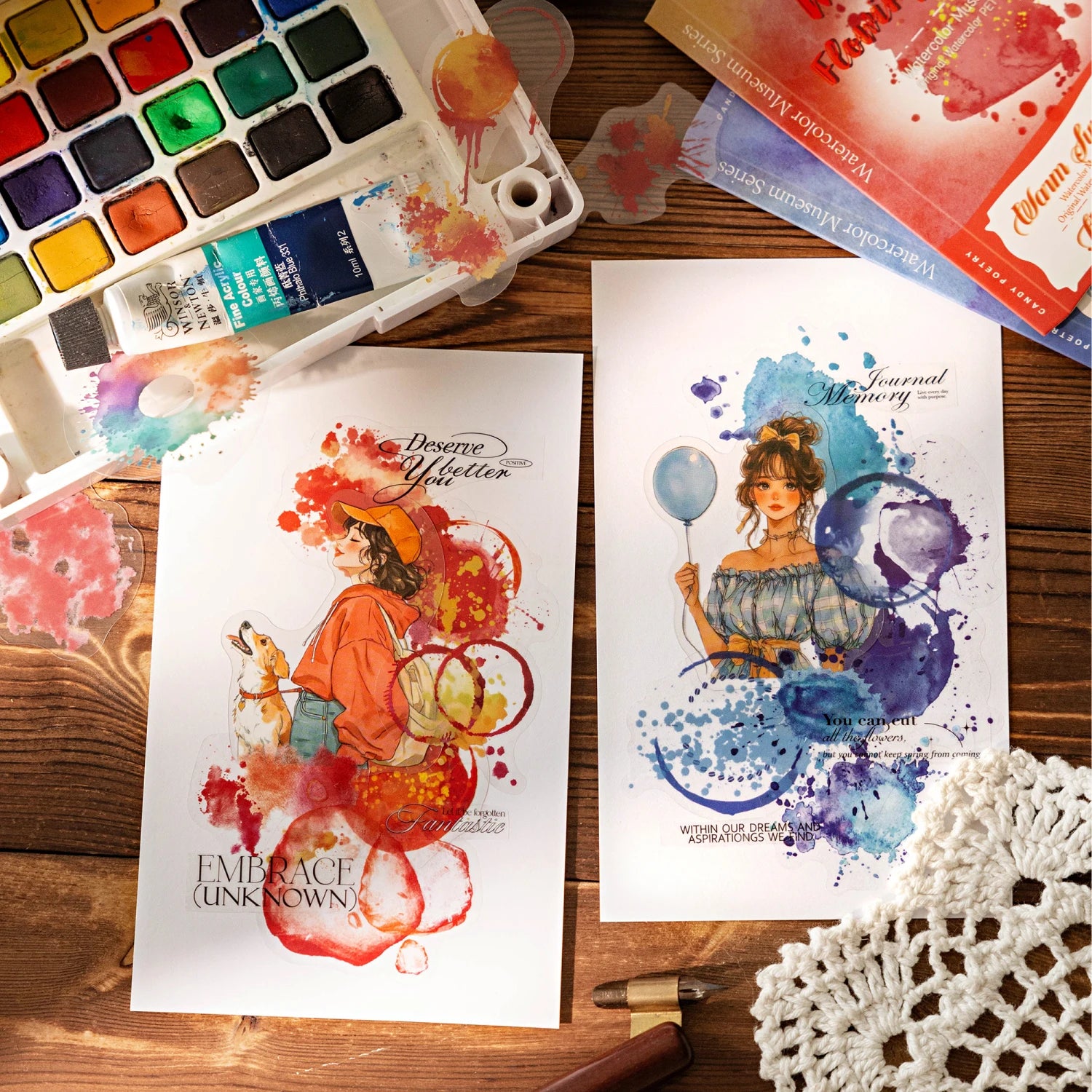 30Sheets/bag PET Sticker Bag Watercolor Blending Sticker Hand Account Collage Material For Greeting Card Notebooks Decoration Qme