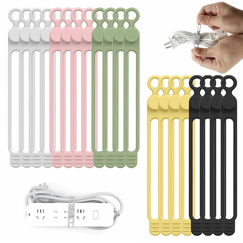 25pcs Silicone Cable Tie, Cable Organizer, Cable Straps, Reusable Cord Tie, Travel Cable Organizer, Cute Elastic Tie, Wire Tie Qme