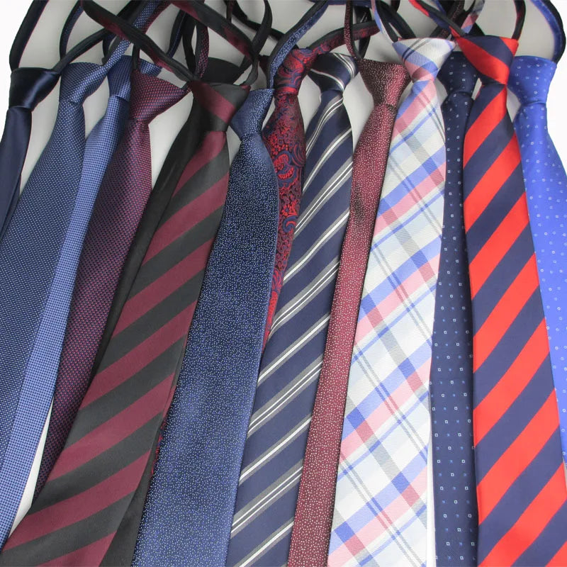 Zipper Tie Men Bridegroom Wedding Lazy Pre-tied Knoted Ties Stripe Qme