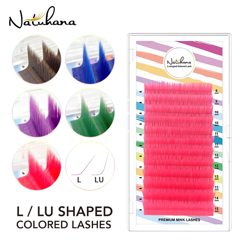 NATUHANA Colored Lashes Auto Fans Easy Fan Eyelash Extension L-shaped Qme